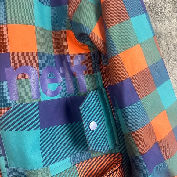 Neff Men's Rad Plaid Softshell Jacket S Orange Teal Purple Parka Snowboard Coat - Picture 8 of 16